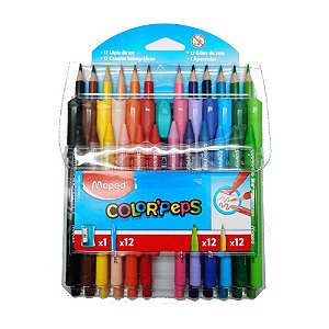 Kit Color Peps - Giz de Cera + Lápis de Cor + Canetas Hidrográfica + Apontador - Maped