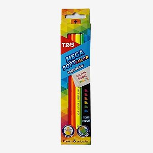 Caixa de Lápis de Cor - Mega Soft Color - 6 Cores - Neon - Tris