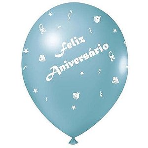 Balão Azul Claro nº 9 Feliz Aniversário Joy com 25 Unidades