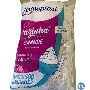 Pázinha para Sorvete Grande Branca Strawplast com 500 unidades