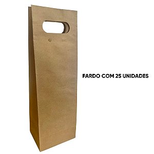 Sacola Kraft Para Garrafa Vinho/Champagne 14X10X42 Pac box com 25 unidades