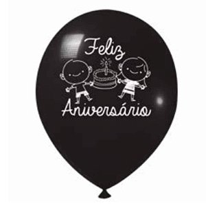 Balão Big Estampado Feliz Aniversário Preto Joy Unitário