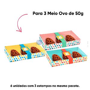 Caixa para 3 Meios Ovos de 50g Ovinhos Colors Carber com 6 unidades