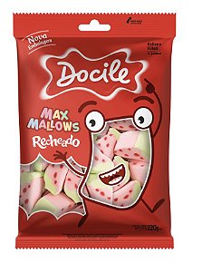 Marshmallow Recheado Maxmallows Morango Docile 220g