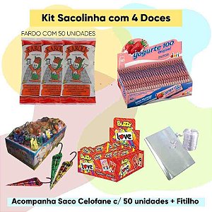 Kit Sacolinha Surpresa Aniversário 4 Tipos de  Doces e Saquinho