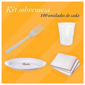 Kit Sobremesa Prato Copo Garfo  Guardanapo 100 unidades