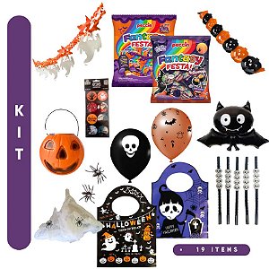 Kit Festa Halloween Completo Decoração Doce Sacola 19 itens