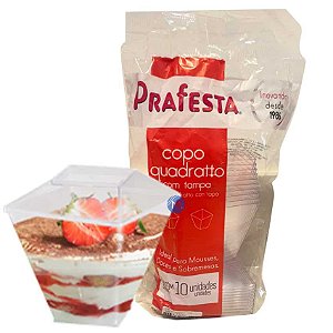 Copo Cristal Quadratto com Tampa com 10 unidades de 100ml Prafesta