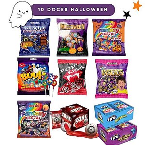 Kit 10 Doces Halloween Pirulito Balas Chicletes Dia Bruxas