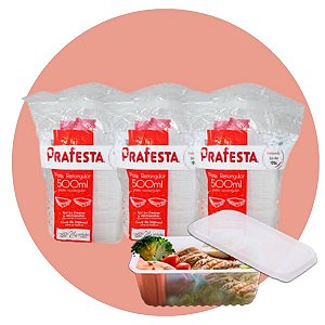 Kit 72 Pote Descartável Retangular com tampa 500 ml Prafesta