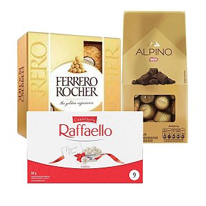 Kit 3 Chocolates para Presente Ferrero Raffaello e Alpino
