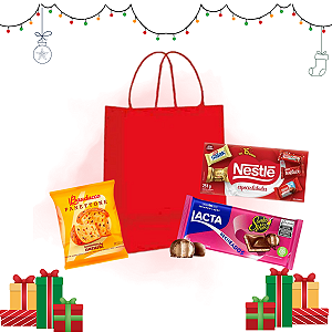 Kit Presente de Natal Bombom Chocolate Panetone com Sacola