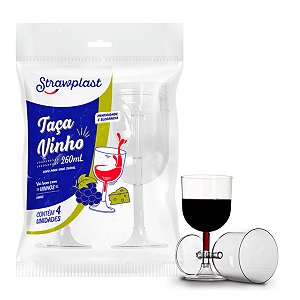 Taça De Vinho Cristal 4 Unidades De 260ml Strawplast