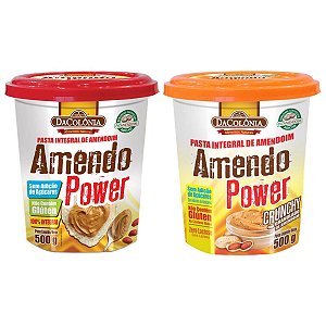 Kit 2 Potes de Pasta de Amendoim Amendopower + Integral Crunchy 500g Dacolonia