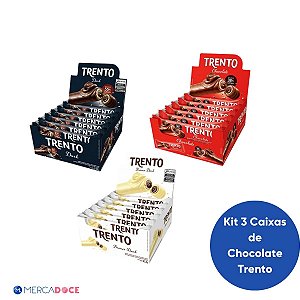 Kit 3 Caixas de Chocolate Trento Ao Leite + Dark + Branco