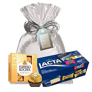 Kit Chocolate Nestle Ferrero Especial para Presente Inclui Saco, Fita e Cartão