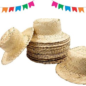 Kit com 12 Chapéu de Palha para Decoração Tamanho P 14,5 cm Ideal para Festa Junina e Arraiá