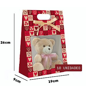 10 Caixas Maleta Visor 19x9x26cm Presente Dia Das Mães Namorados - Corações C5502 Ideia (Urso não incluso)