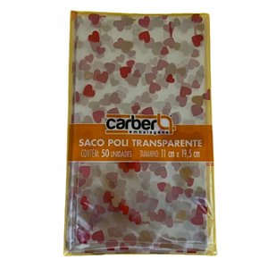 Saco Decorado De Corações 11x19,5 Com 50 unidades Carber