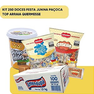 Kit para Festa Junina com 250 Doces Paçoca Pingo de Leite Fondant de leite e Doce de Amendoim