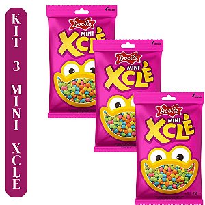 Kit 3 Pacotes Chicletes Mini Xclé Tutti-Frutti Docile 250g