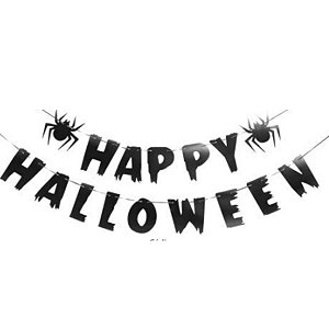 Faixa De Papel Happy Halloween Com Aranhas 12x18 cm BR Festas