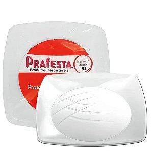 Prato Quadrado Médio Branco 10 Unidades Prafesta