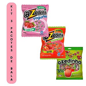 Kit 3 Pacotes de Bala Azedinha Sortida, Morango e Yogurte Riclan e Santa Rita