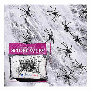 Kit 3 Pacotes de Teia com Aranha Halloween Ideal para Decoração