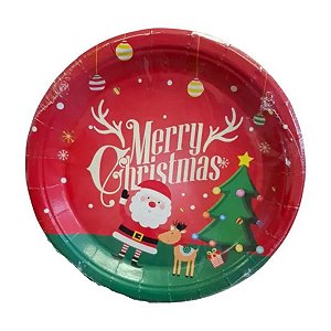 Prato de Papel Papai Noel Merry Christmas 13,5cm 8 un Ponto das Festas