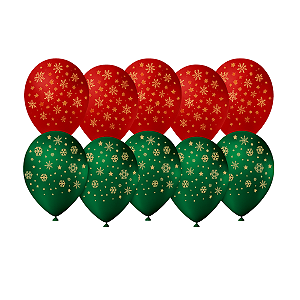 Balão Bexiga Estampado Natal n°9 Joy Escolha Flocos Vermelho ou Verde