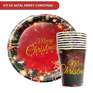 Kit Copo e prato De Papel Descartável Merry Christmas 8 un cada