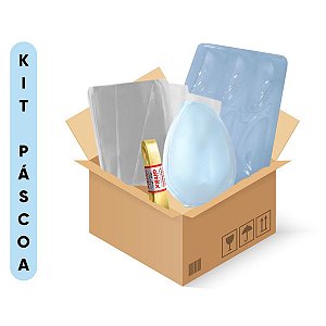 Kit Páscoa Blister Articulado, Forma Ovo em Fatias, Saco Poli e Fita de Cetim