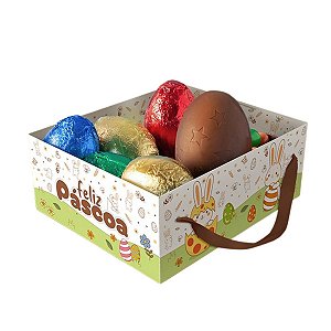 Kit 10 Cestas Retangular com Alça Páscoa Colorir