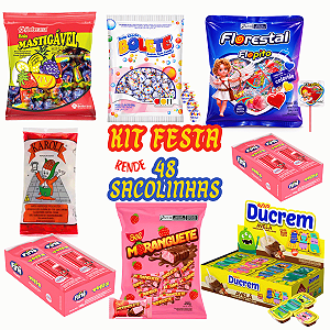 Kit Aniversário Infantil 7 Doces Guloseimas Sacolinhas Surpresa Rende 48 Sacolinhas