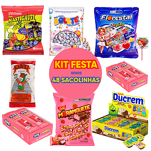 Kit Aniversário Infantil 7 Doces Guloseimas Sacolinhas Surpresa Rende 48 Sacolinhas