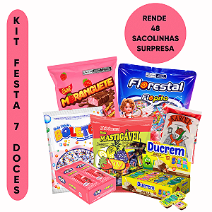 Kit Aniversário Infantil 7 Doces Guloseimas Sacolinhas Surpresa Rende 48 Sacolinhas