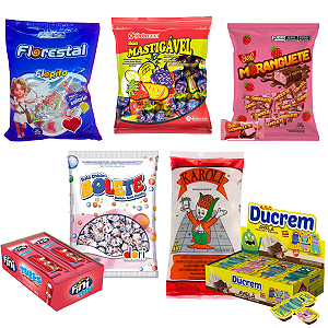 Kit Aniversário Infantil 8 Doces Guloseimas Sacolinhas Surpresa Rende 48 Sacolinhas