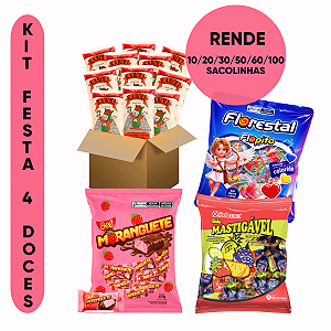 Kit 4 Guloseimas Rende 10/20/30/50/60/100 Sacolinhas Lembrancinhas Aniversário Infantil Pipoquinha Bala Pirulito Chiclet