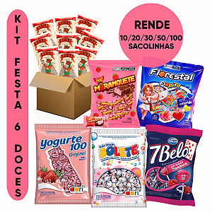 Kit Aniversário 6 Doces Sacolinhas Surpresa Rende 10/20/30/50/100 sacolinhas