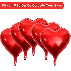 Kit 5 Balões Coração Metalizado 12cm BR Festas