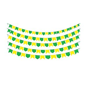 Bandeirinha Verde e Amarelo 10m Copa do Mundo 16x18cm Ponto das Festas