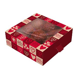 Kit 10 Caixas Gaveta com Visor para 9 Doces Corações Ideia