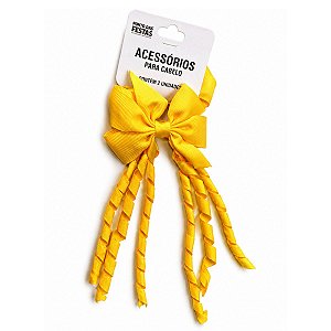 Kit 2 Laço Rococó 10cm Amarelo para Cabelo Ponto das Festas