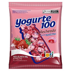 Bala Yogurte 100 Sabor Morango Recheada 500g Dori
