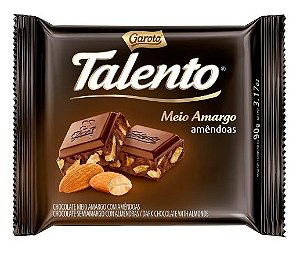 Chocolate Garoto Talento  Meio Amargo Amêndoas com 90g