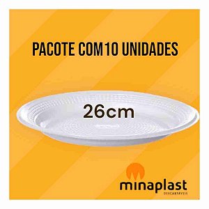 Pratos Descartáveis Rasos Brancos 26cm  c/ 10 Un Minaplast