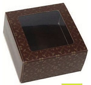 Caixa marrom gaveta com visor para 4 doces (cód. 0991) - Ideia