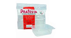 Pote Retangular com tampa  500 ml com 24 unidades - Prafesta