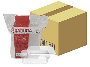 Caixa Pote Retangular com tampa 500 ml transparente (6 pacotes com 24 unidades) - Prafesta